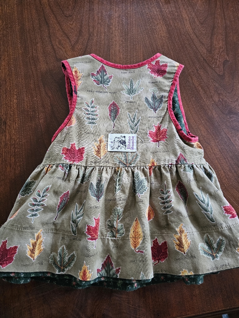 Rhino Rumba Reversible Floral & Leaf Dress 6M, Forest Green And Tan, Cottagecore - Picture 3 of 12